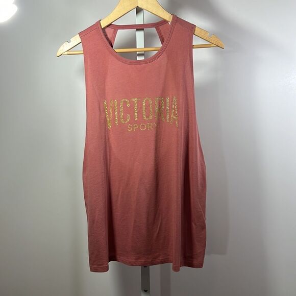 VICTORIA’S SECRET SPORT Women’s Open Back Tank Top Salmon/Gold Size Large - Picture 2 of 9